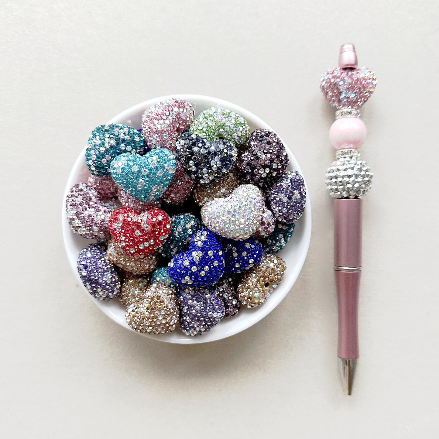 Rhinestone Polymer Clay Heart Beads, Mix Color Heart Focal Beads, Sparkle Beads, Bling Rhinestone Beads