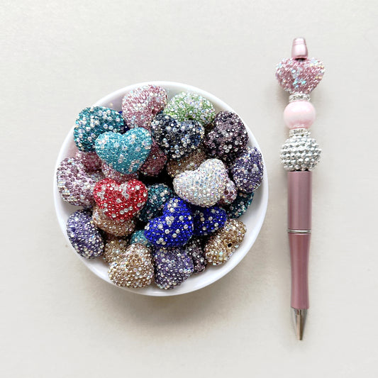 Rhinestone Polymer Clay Heart Beads, Mix Color Heart Focal Beads, Sparkle Beads, Bling Rhinestone Beads