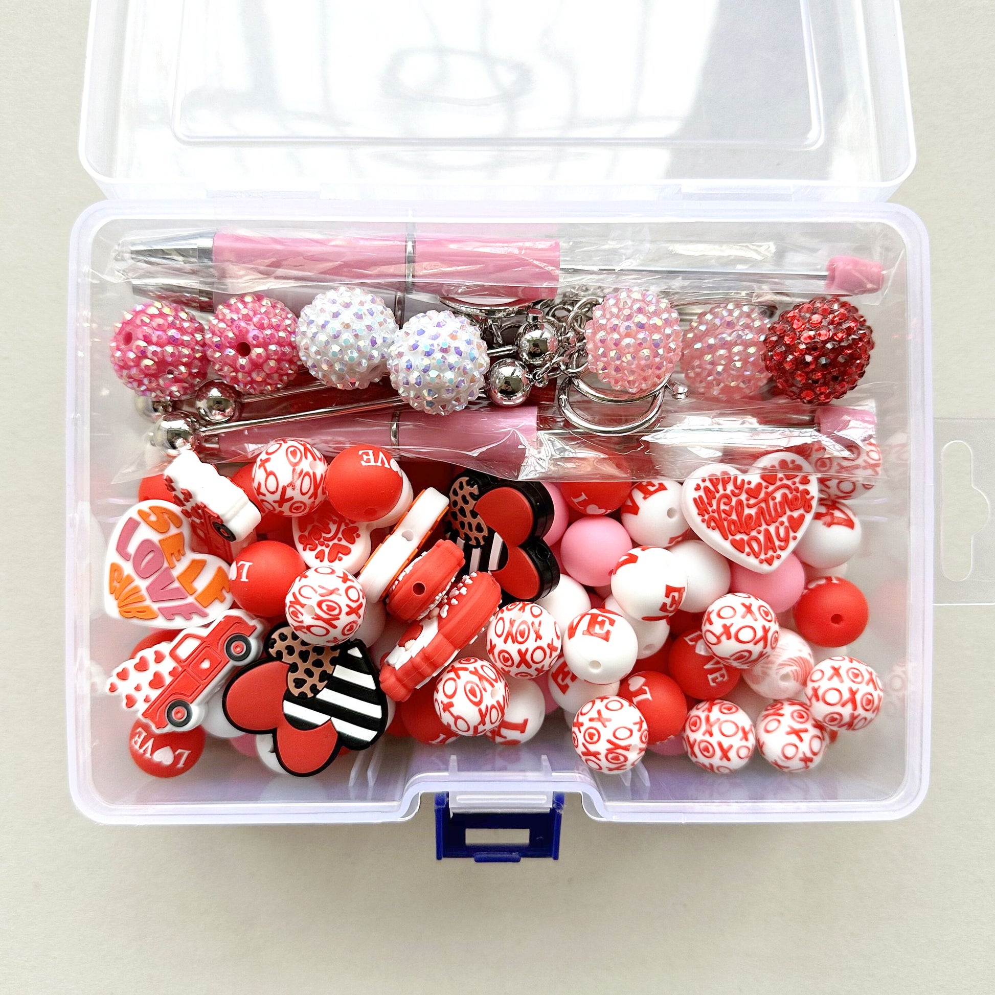 127Pcs Silicone Beads Kit, Focal Beads, Beadable Pen Kit, Beadable Keychain Kit-Valentine Theme