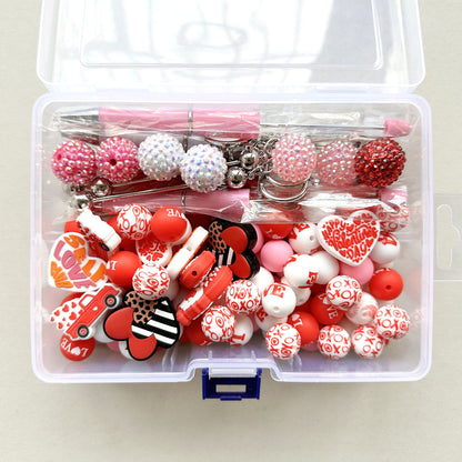 127Pcs Silicone Beads Kit, Focal Beads, Beadable Pen Kit, Beadable Keychain Kit-Valentine Theme