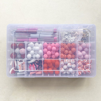 Valentine Theme Assorted Silicone Beads Bedable Pen Keychain Bar Kit-Large