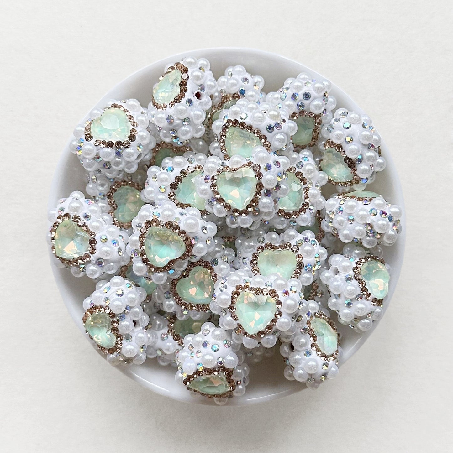 Sparkle Rhinestone Pearls Gem Heart Focal Beads