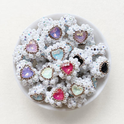 Sparkle Rhinestone Pearls Gem Heart Focal Beads