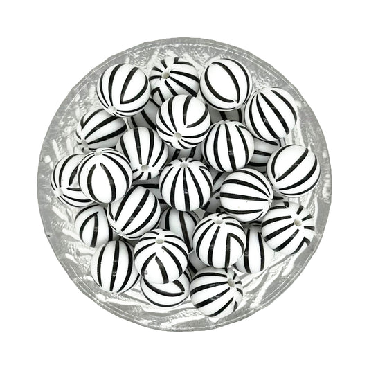 15mm Black White Stripe Silicone Beads - Round