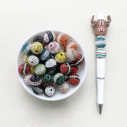 16mm Sparkle Rhinestone Ball Polymer Clay Stripe Beads
