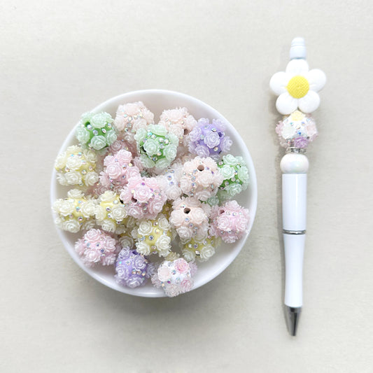 Flower Rhinestone Polymer Clay Beads, Flower Bubblegum Beads