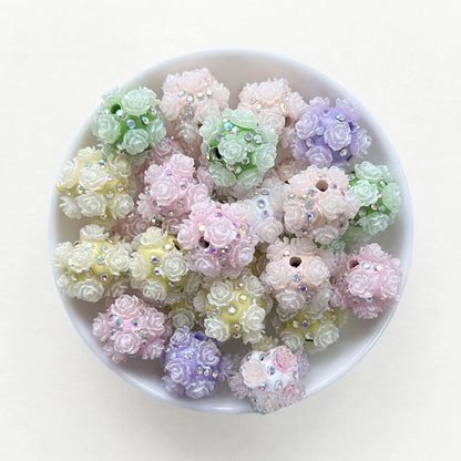 Flower Rhinestone Polymer Clay Beads, Flower Bubblegum Beads