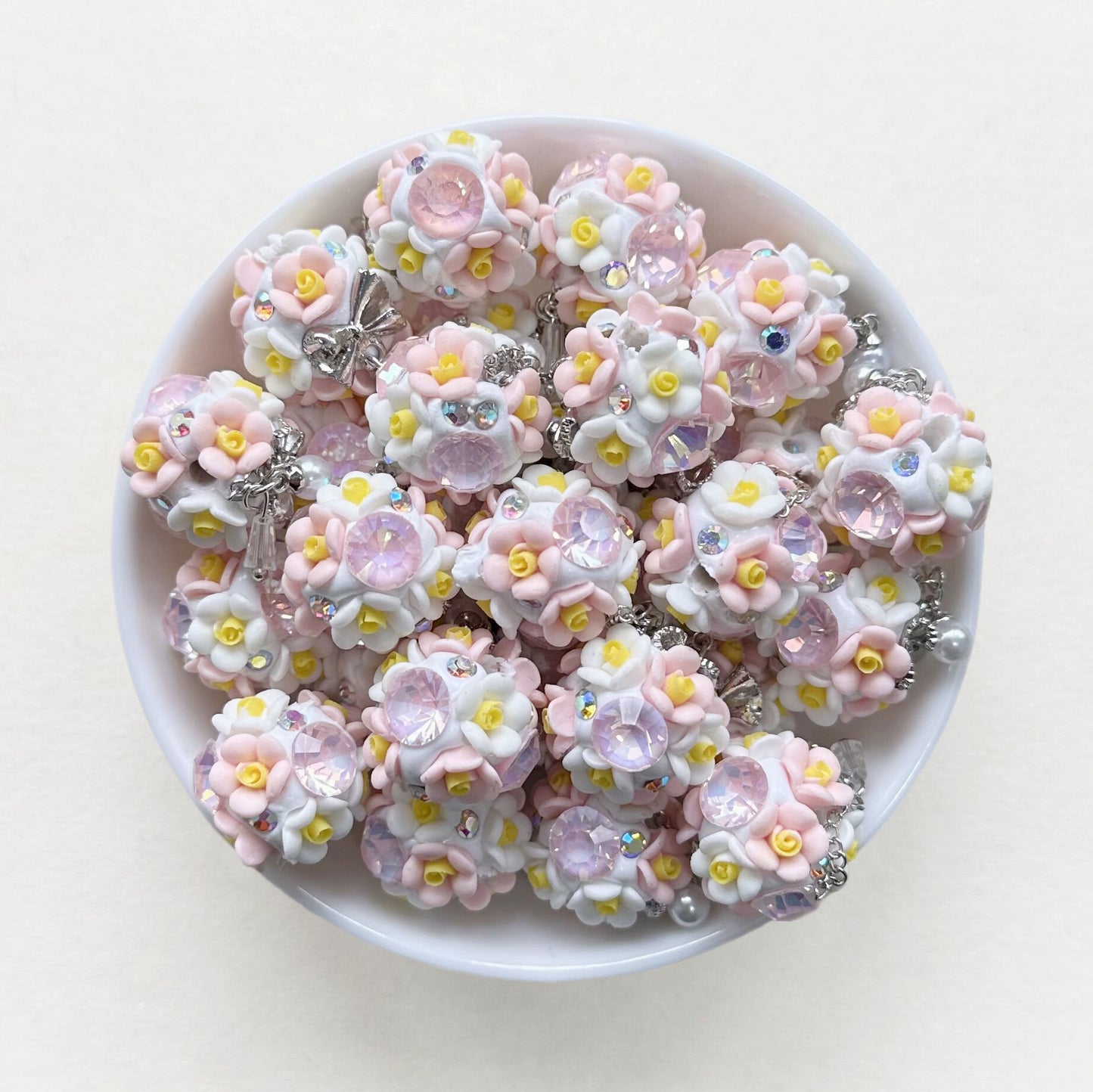 20mm Fancy Polymer Clay Flower Ball Dangly Beads
