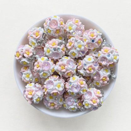 20mm Fancy Polymer Clay Flower Ball Dangly Beads