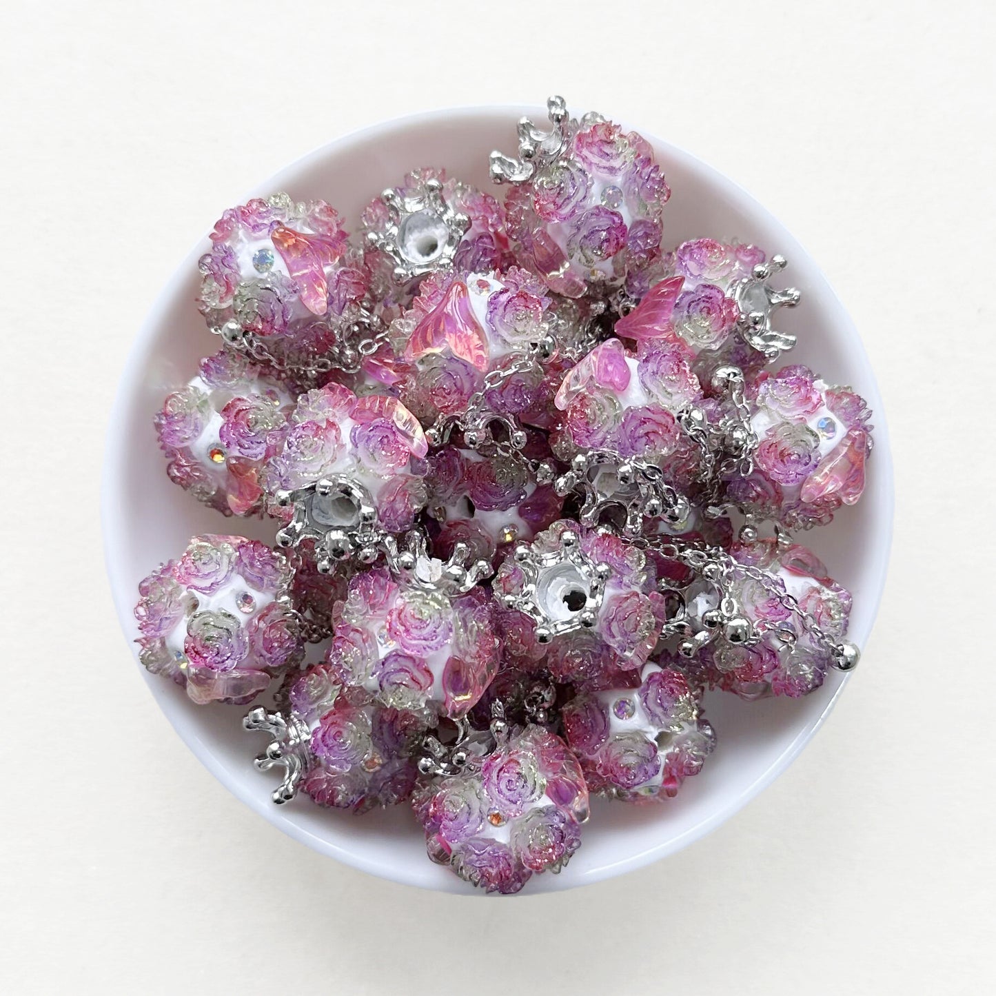 Fancy Fishtail Rose Flower Ball Floral Dangly Beads