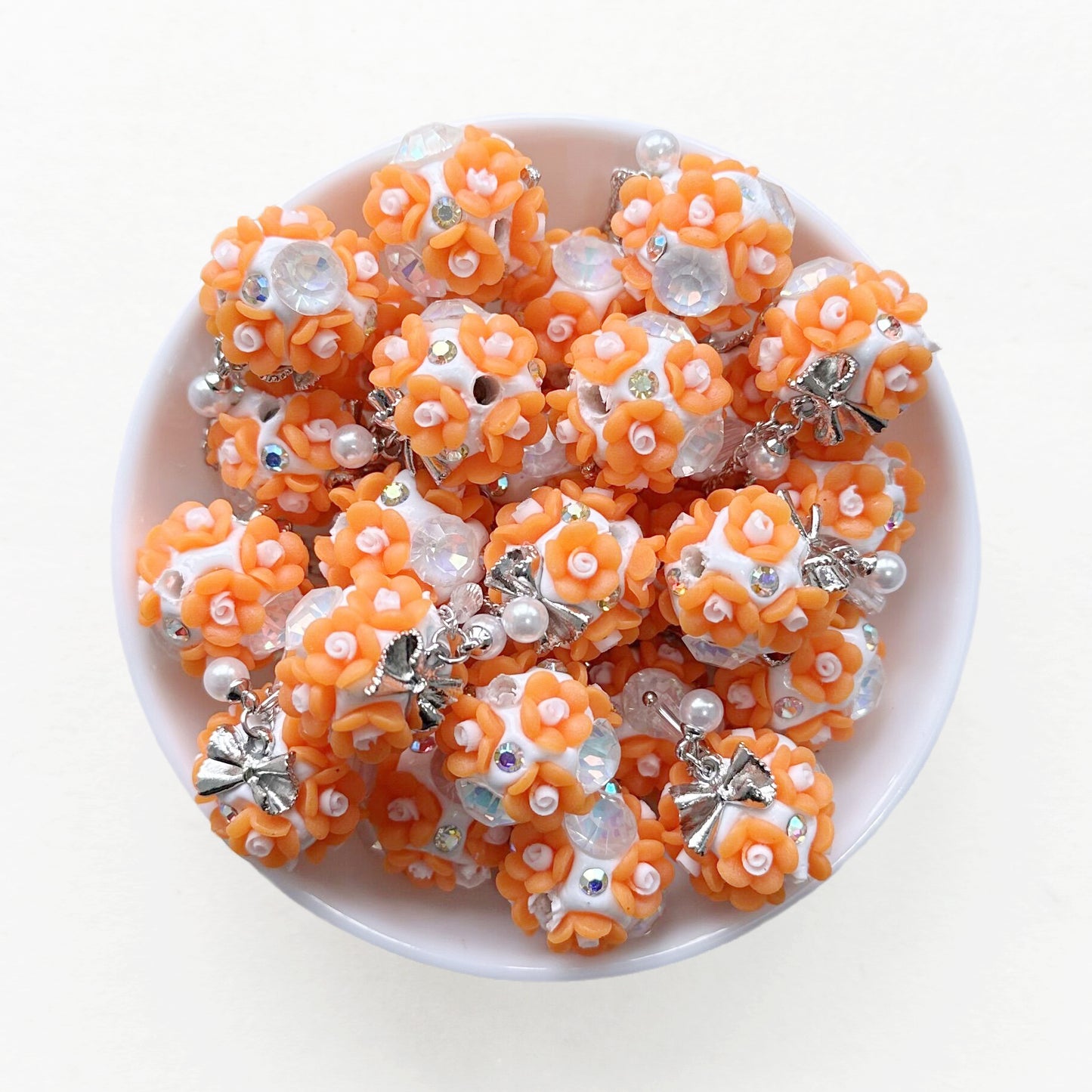20mm Fancy Polymer Clay Flower Ball Dangly Beads