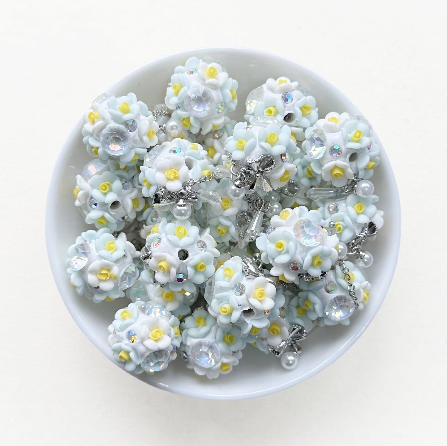 20mm Fancy Polymer Clay Flower Ball Dangly Beads