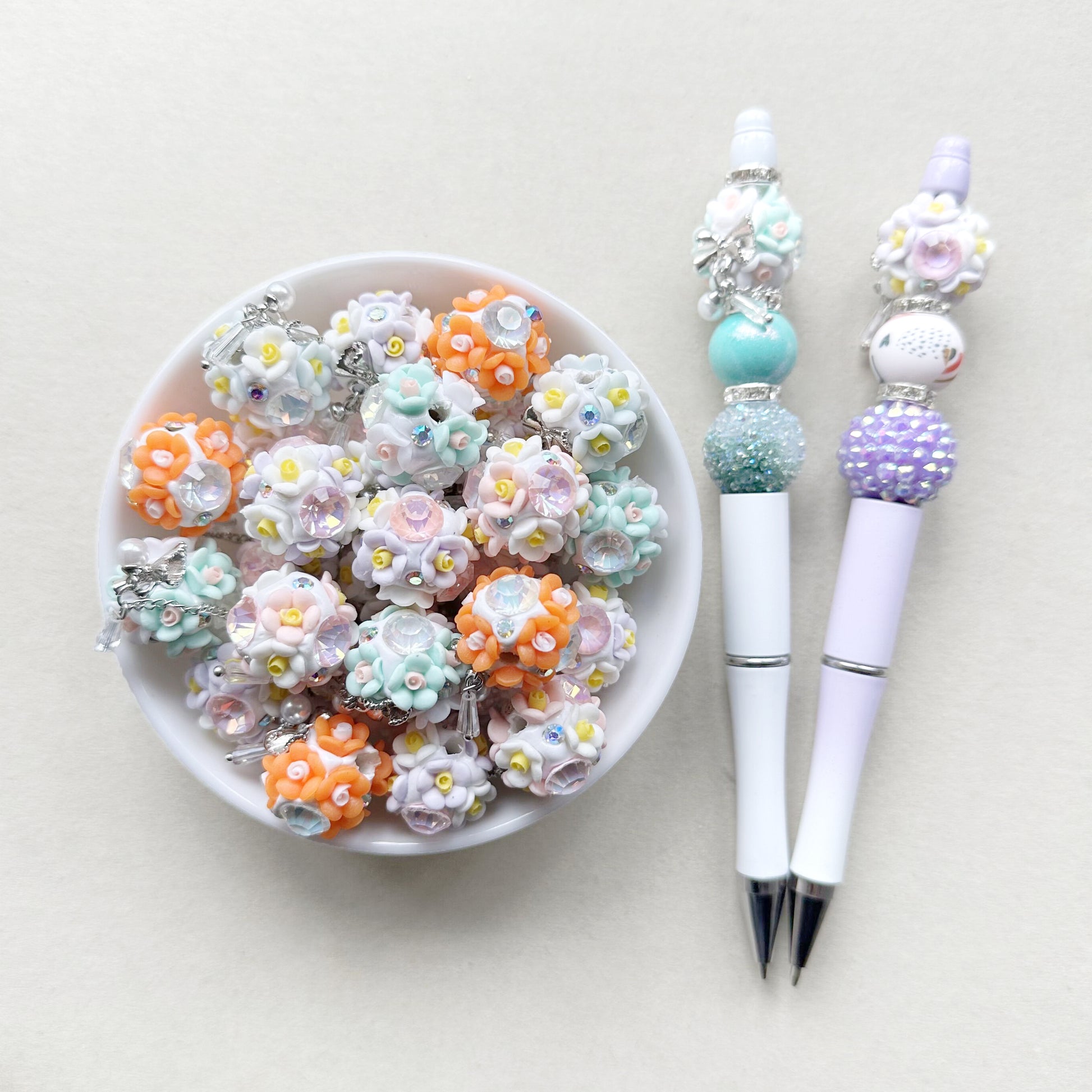 20mm Fancy Polymer Clay Flower Ball Dangly Beads