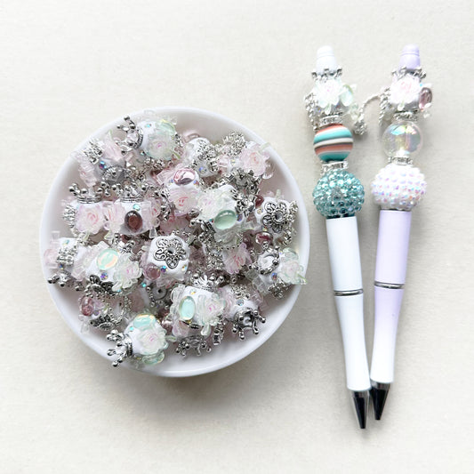 Fancy Crown Lotus Gem Flower Dangly Beads