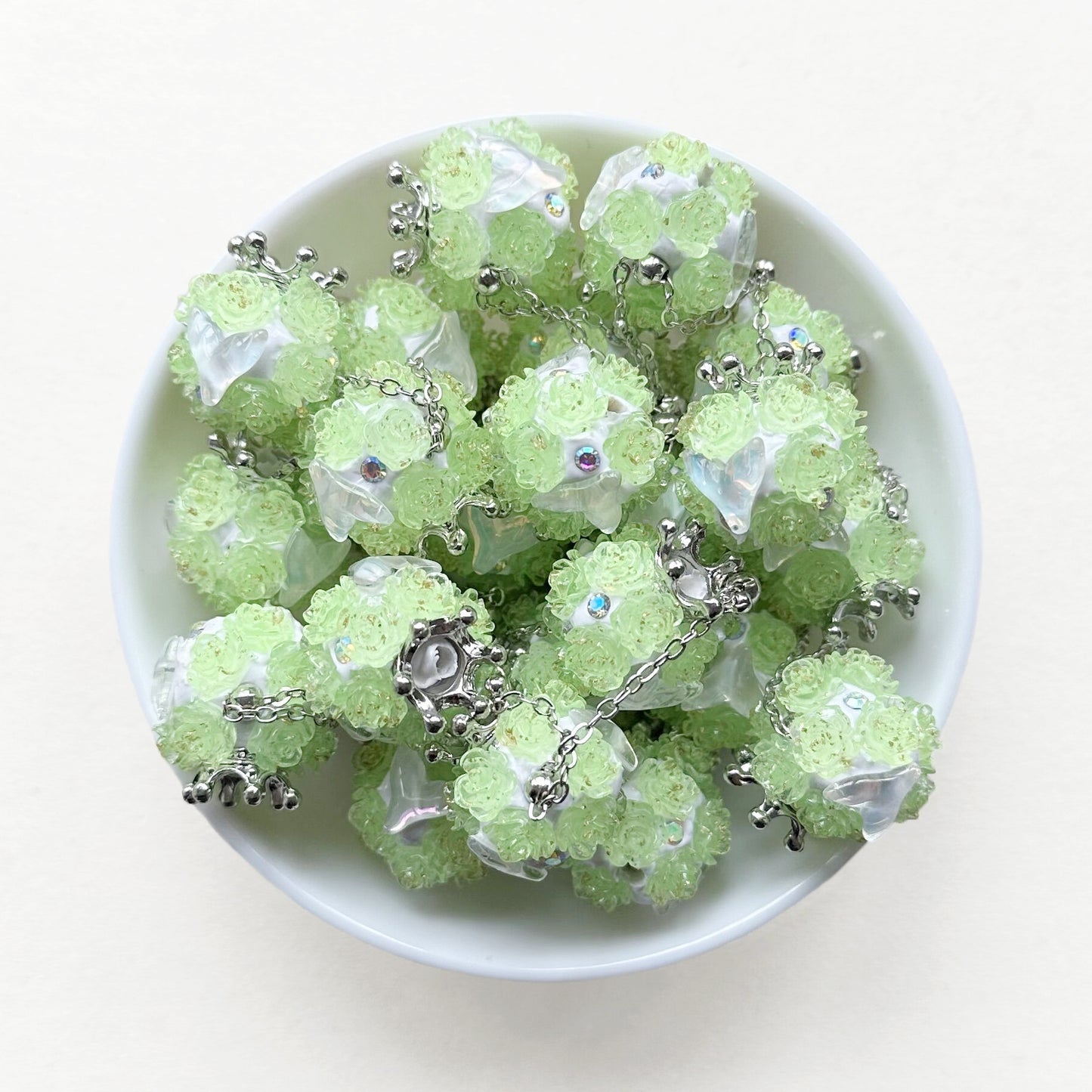 Fancy Fishtail Rose Flower Ball Floral Dangly Beads