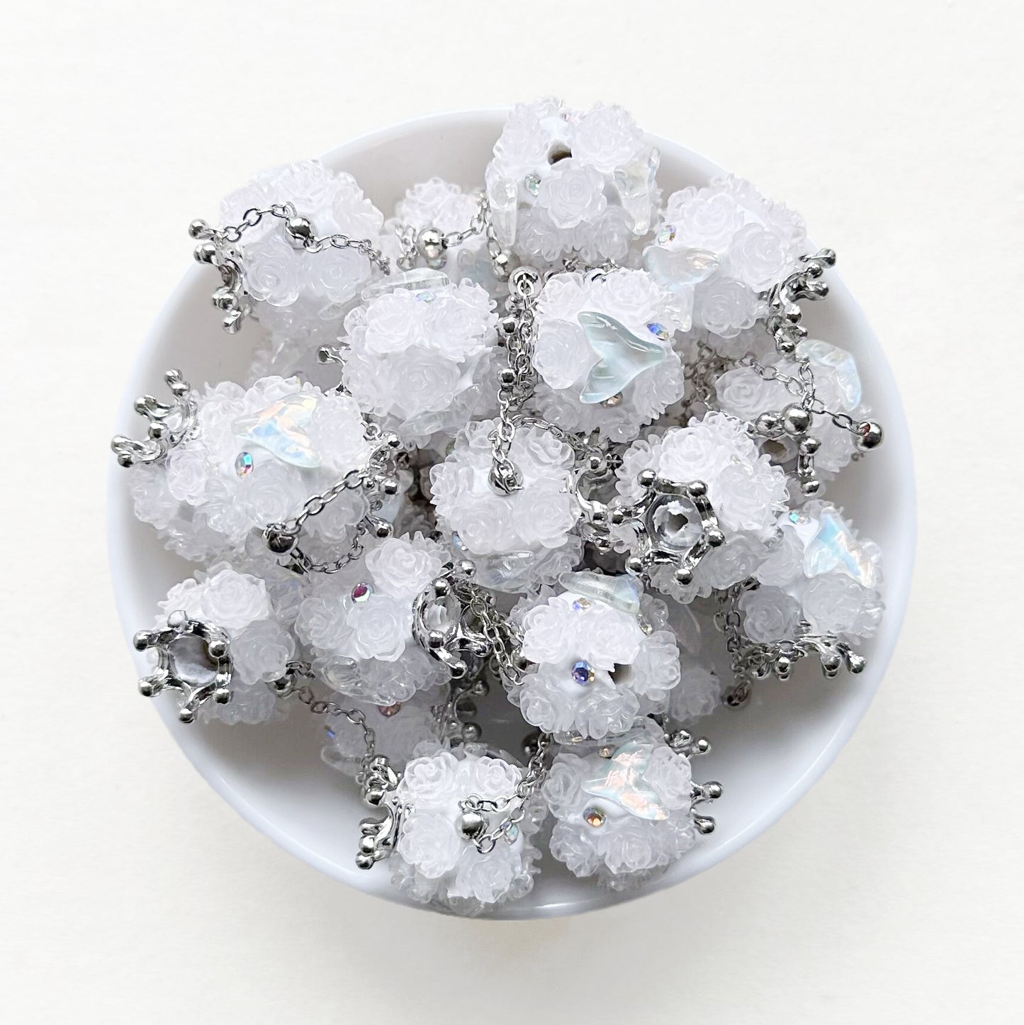 Fancy Fishtail Rose Flower Ball Floral Dangly Beads