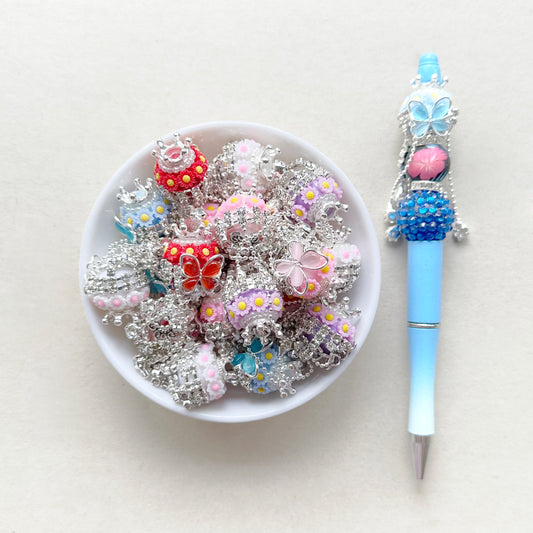 Fancy Bling RhinestoneTassel Beads, Butterfly Flower Ball Dangly Beads,Crown Beads