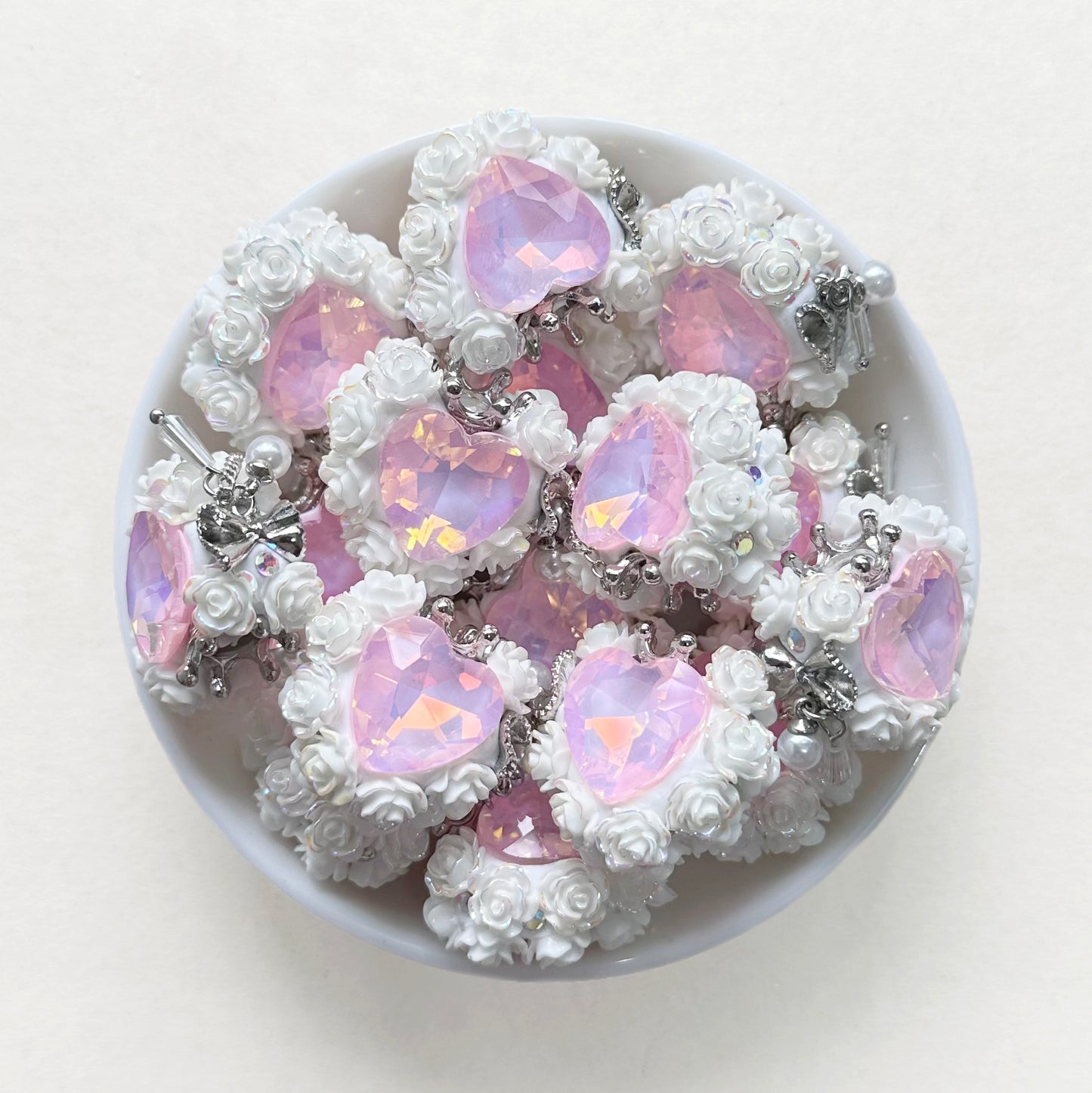Fancy Flower Heart Gem Beads,Sparkling Polymer Clay Dangly Bead