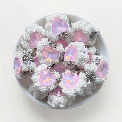 Fancy Flower Heart Gem Beads,Sparkling Polymer Clay Dangly Bead