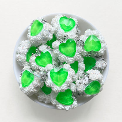 Fluorescent Heart Gem Floral Beads, Fancy Polymer Clay Beads