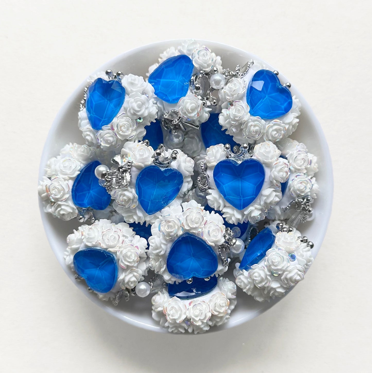 Fluorescent Heart Gem Floral Beads, Fancy Polymer Clay Beads