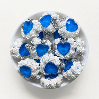 Fluorescent Heart Gem Floral Beads, Fancy Polymer Clay Beads