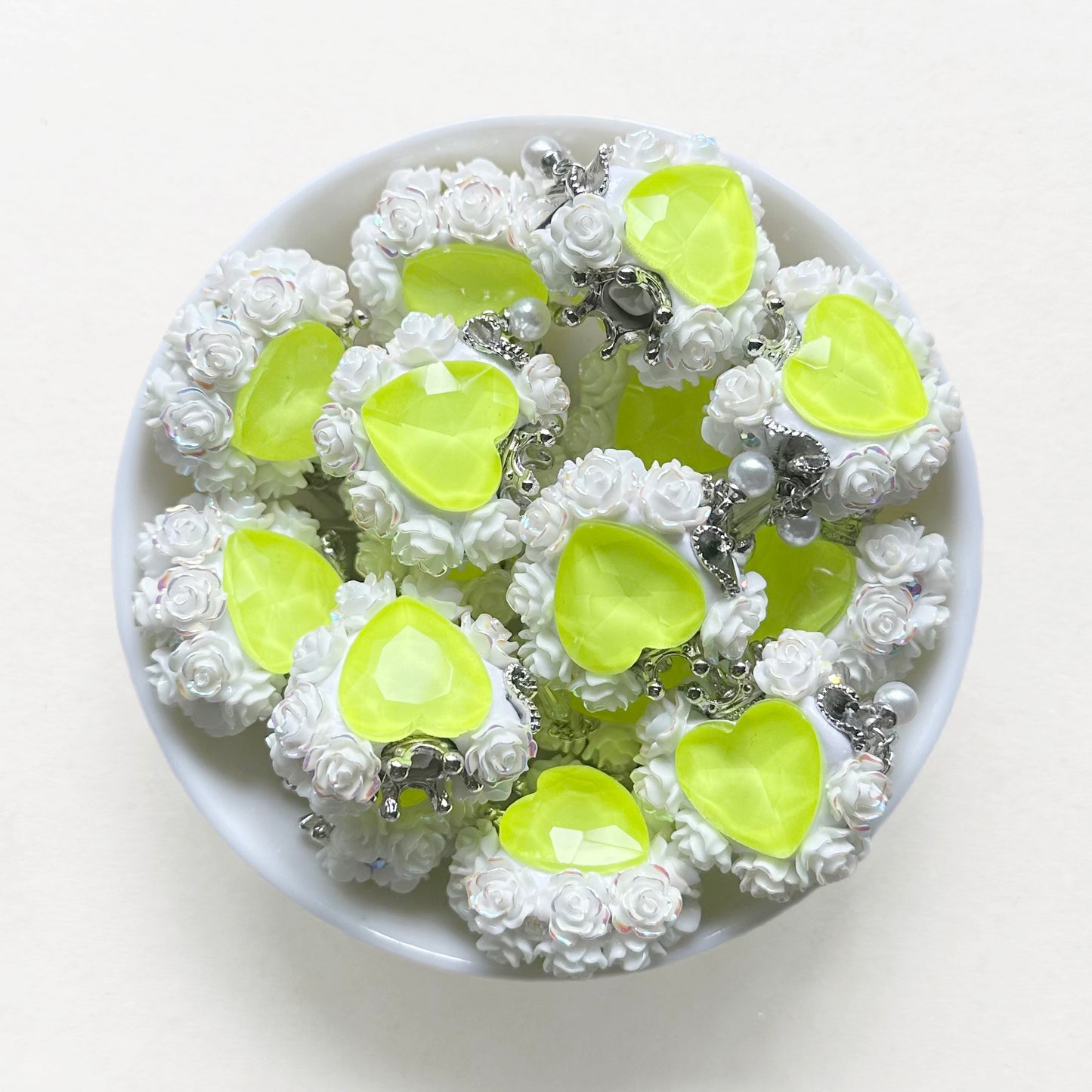 Fluorescent Heart Gem Floral Beads, Fancy Polymer Clay Beads