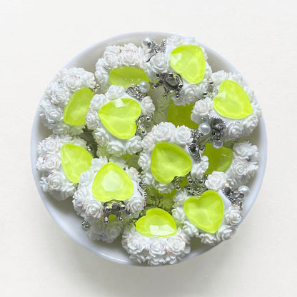 Fluorescent Heart Gem Floral Beads, Fancy Polymer Clay Beads