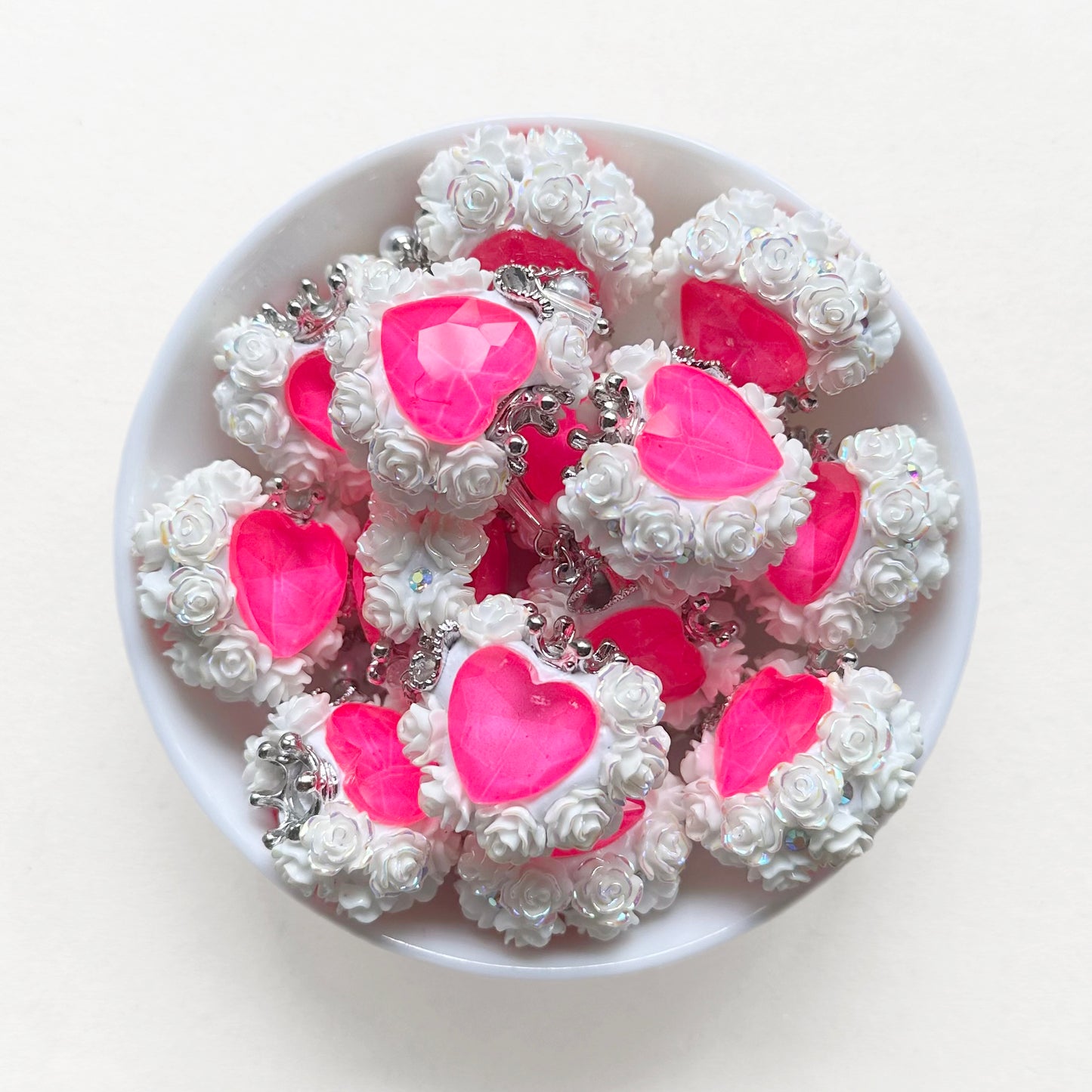 Fluorescent Heart Gem Floral Beads, Fancy Polymer Clay Beads