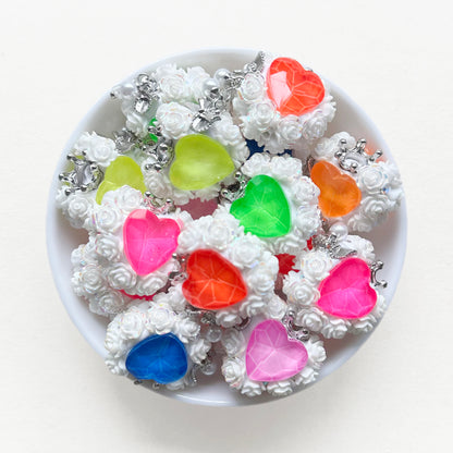 Fluorescent Heart Gem Floral Beads, Fancy Polymer Clay Beads