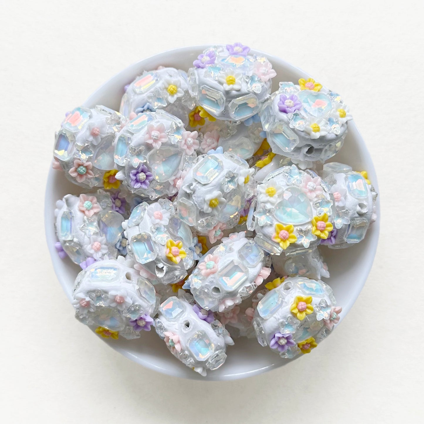 Flower Gem Rhinestone Clay Beads, Fancy Beads