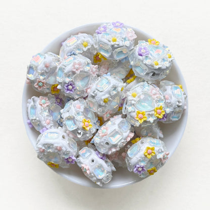 Flower Gem Rhinestone Clay Beads, Fancy Beads