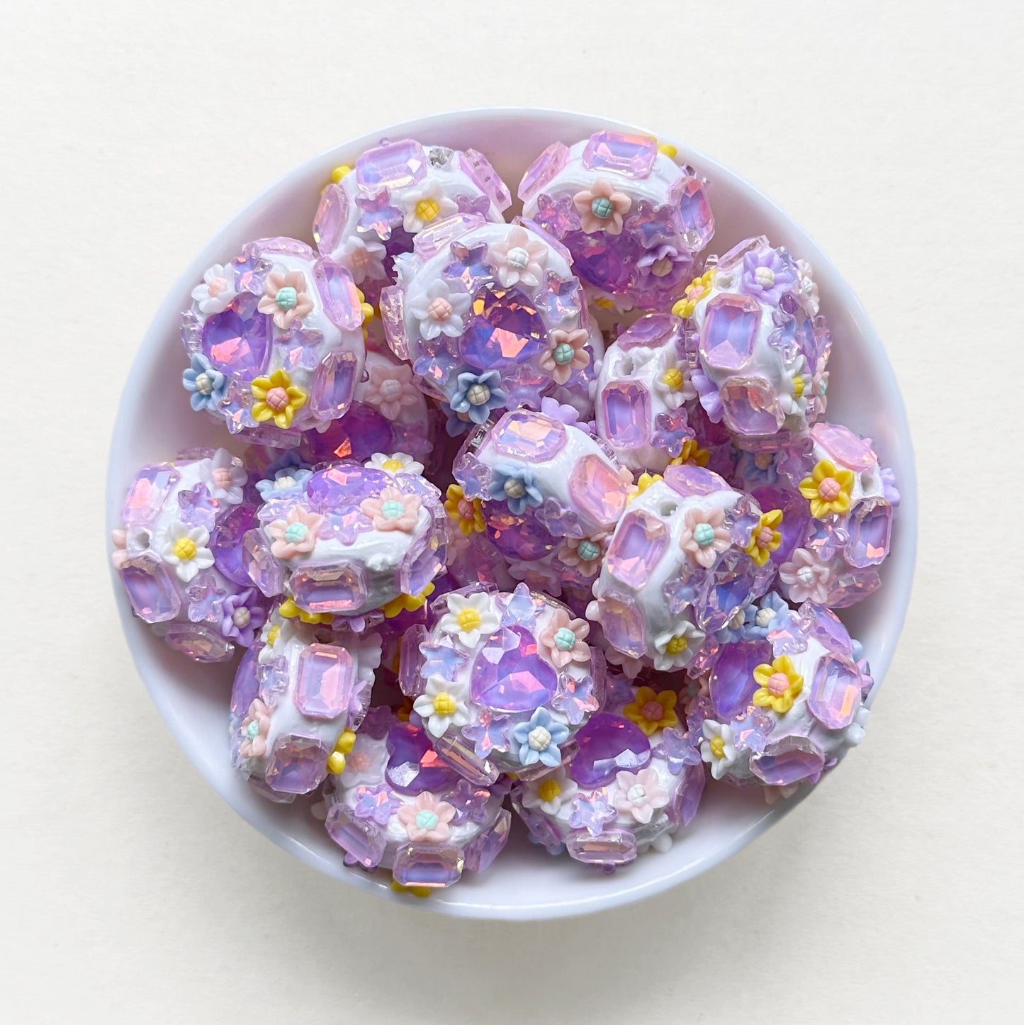 Flower Gem Rhinestone Clay Beads, Fancy Beads
