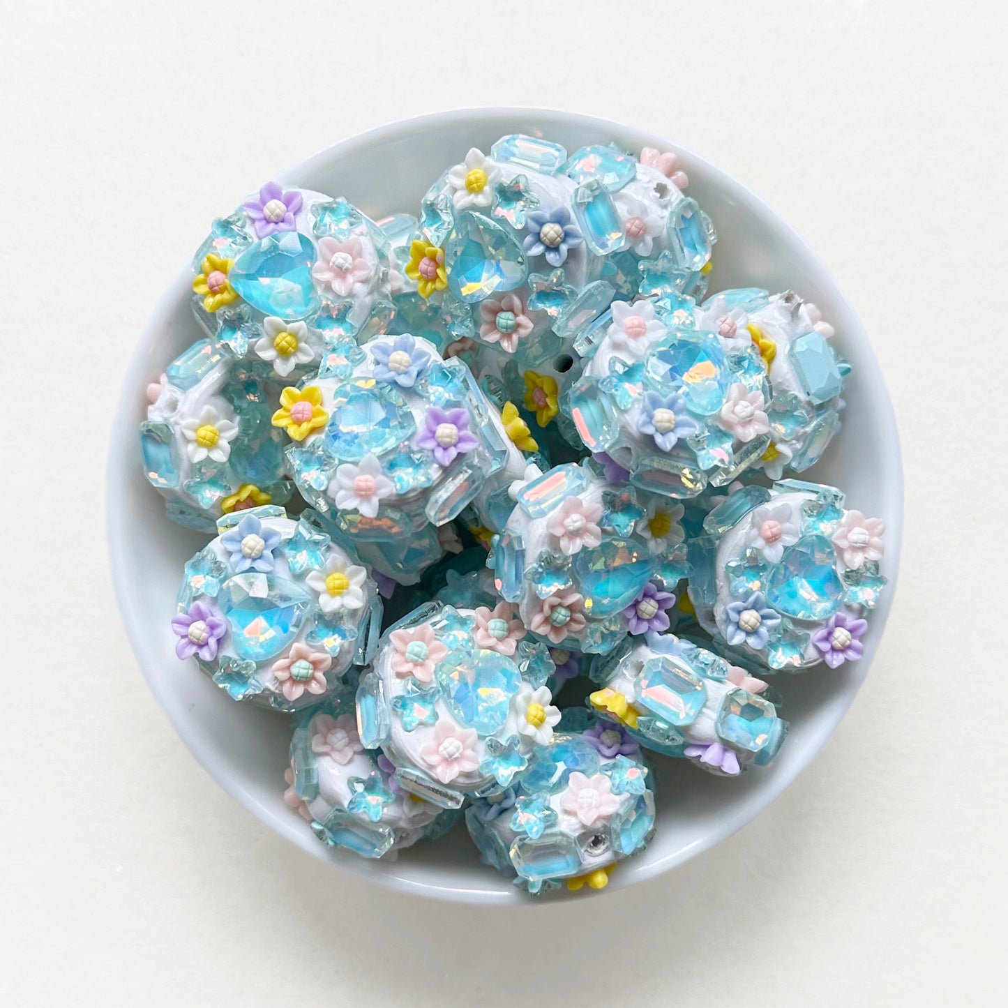 Flower Gem Rhinestone Clay Beads, Fancy Beads