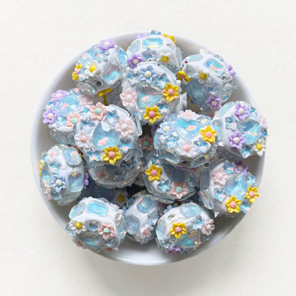 Flower Gem Rhinestone Clay Beads, Fancy Beads