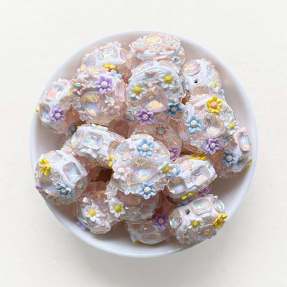 Flower Gem Rhinestone Clay Beads, Fancy Beads