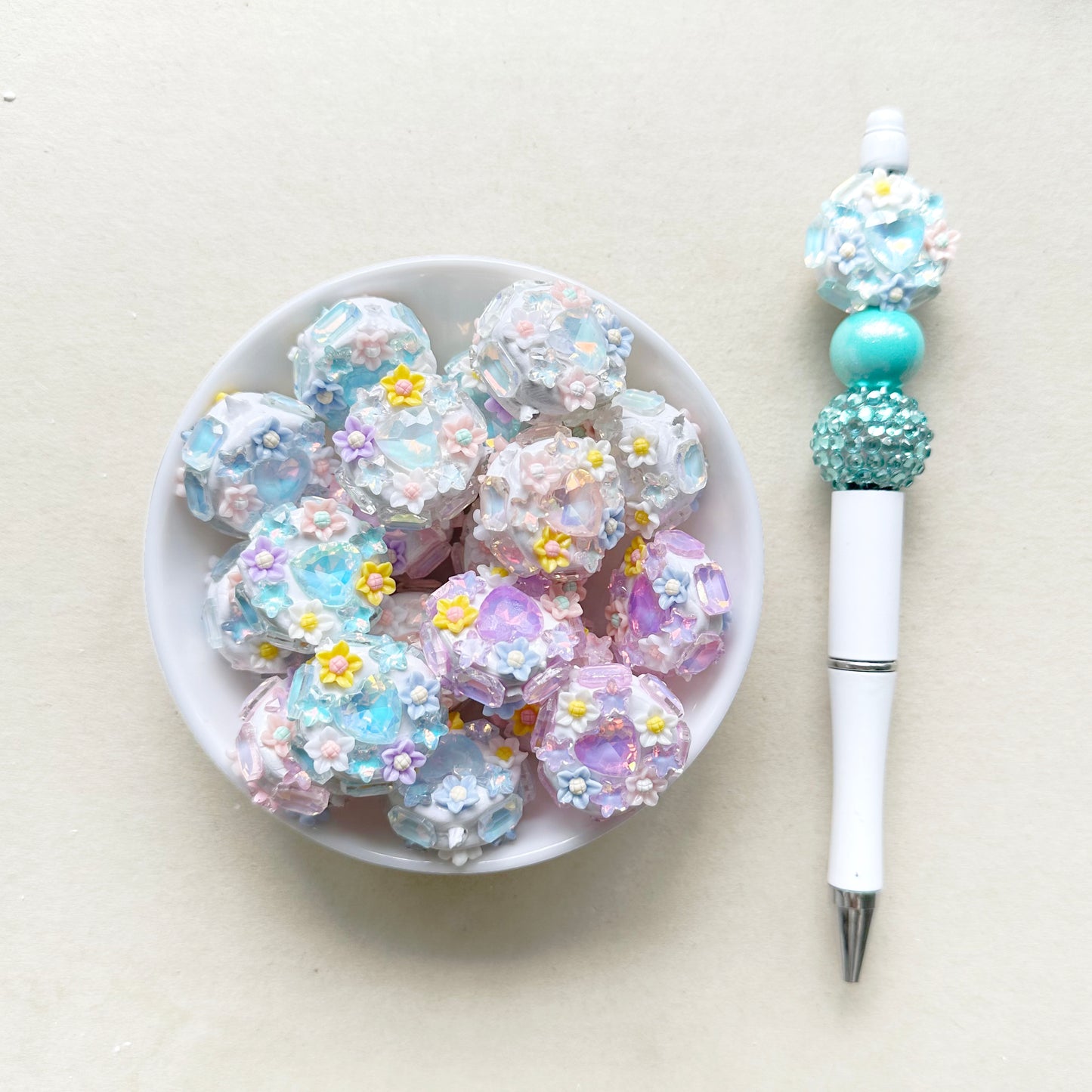 Flower Gem Rhinestone Clay Beads, Fancy Beads