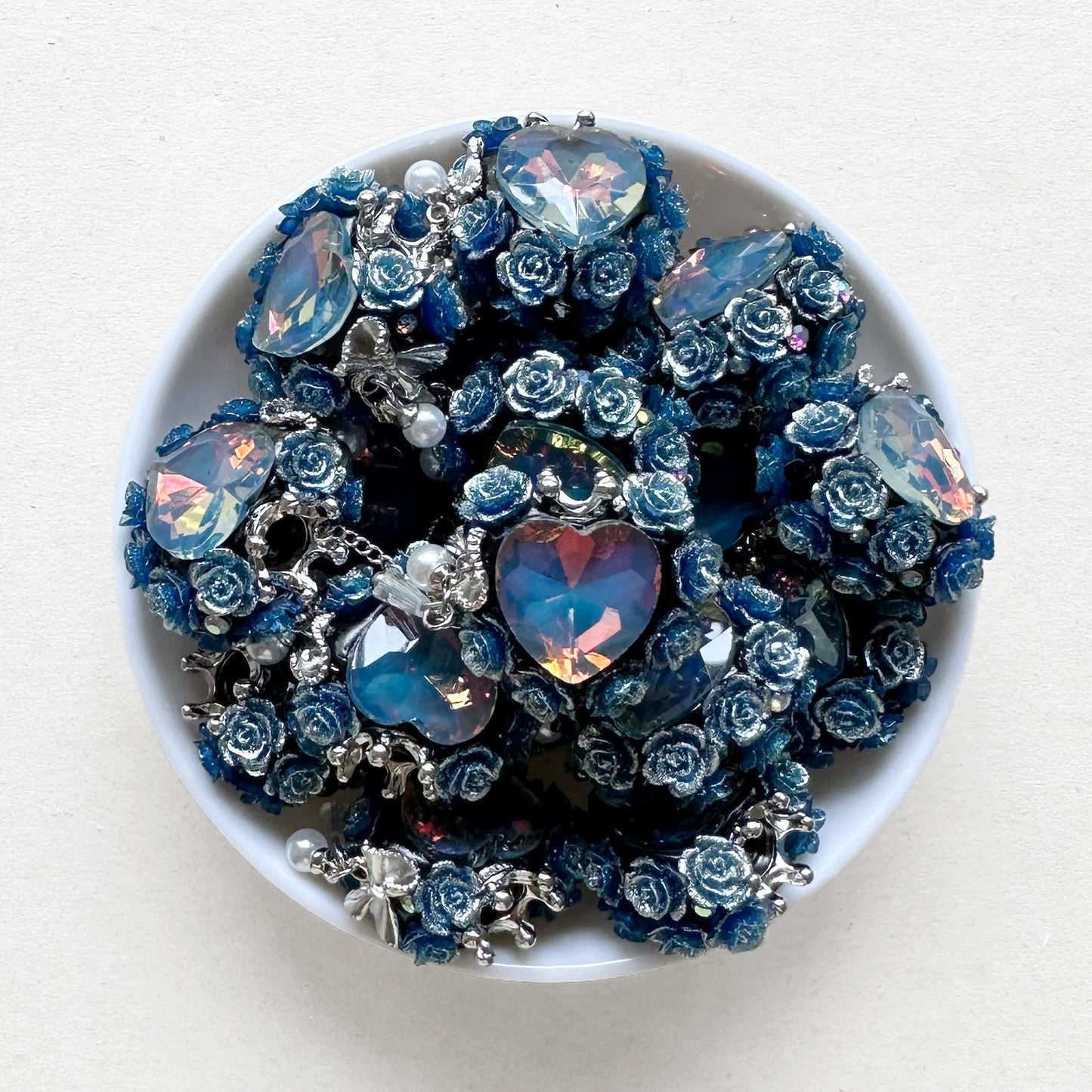 Fancy Flower Heart Gem Beads,Sparkling Polymer Clay Dangly Bead