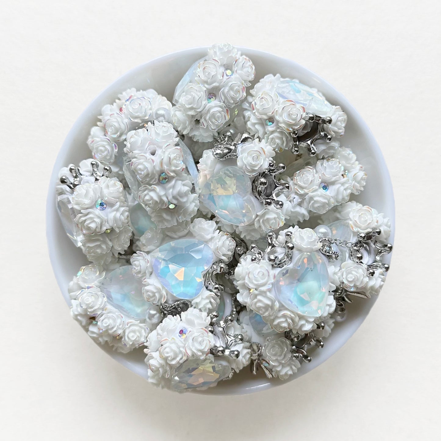 Fancy Flower Heart Gem Beads,Sparkling Polymer Clay Dangly Bead