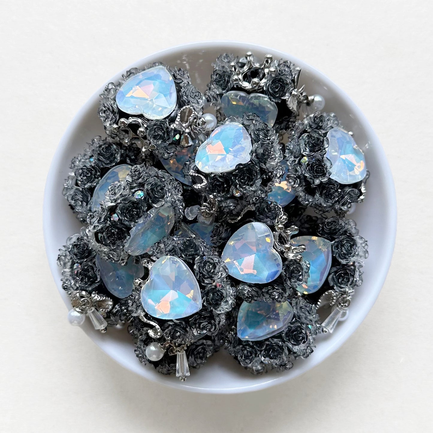 Fancy Flower Heart Gem Beads,Sparkling Polymer Clay Dangly Bead