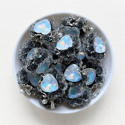 Fancy Flower Heart Gem Beads,Sparkling Polymer Clay Dangly Bead