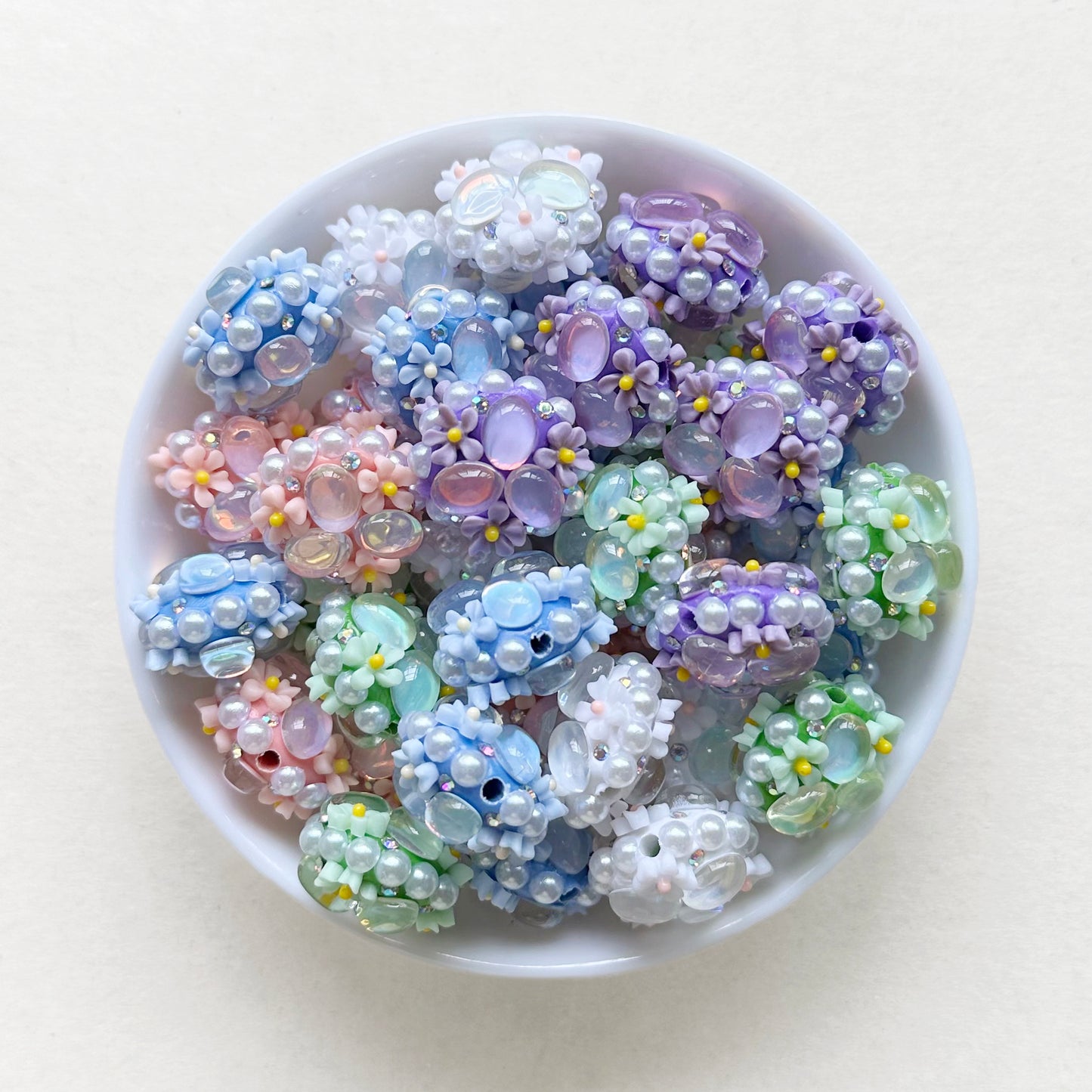 Gem Flower Pearls Polymer Clay Fancy Beads