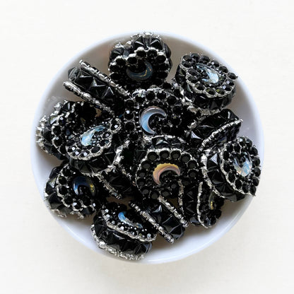 Moon Gem Heart Polymer Clay Beads, Fancy Beads