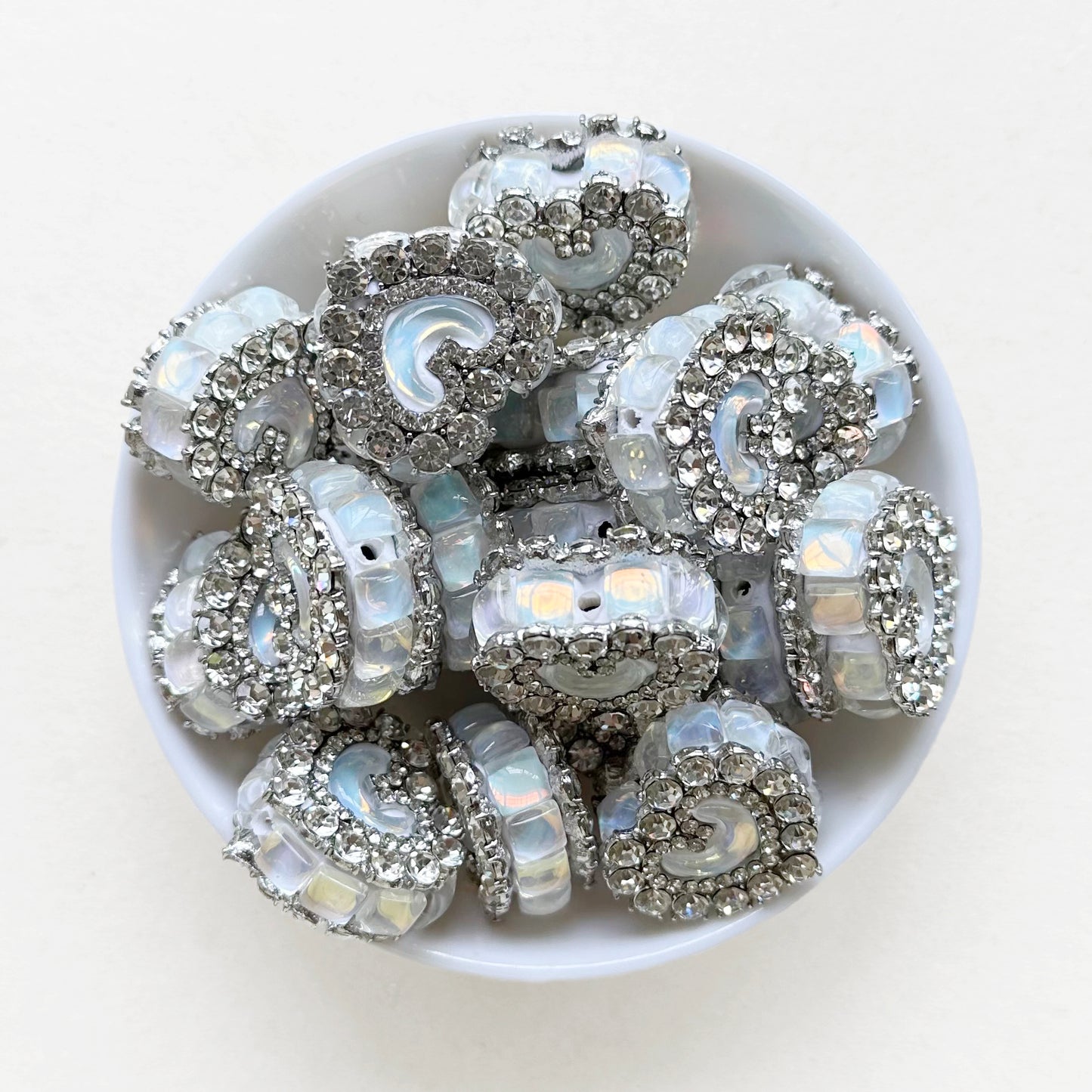 Moon Gem Heart Polymer Clay Beads, Fancy Beads