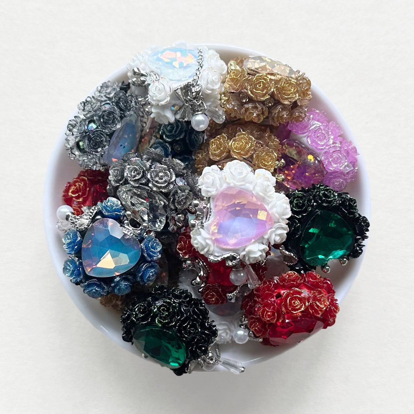 Fancy Flower Heart Gem Beads,Sparkling Polymer Clay Dangly Bead
