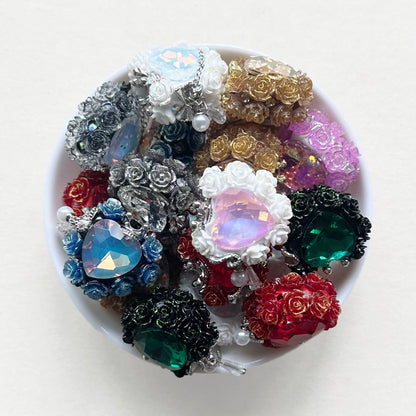 Fancy Flower Heart Gem Beads,Sparkling Polymer Clay Dangly Bead