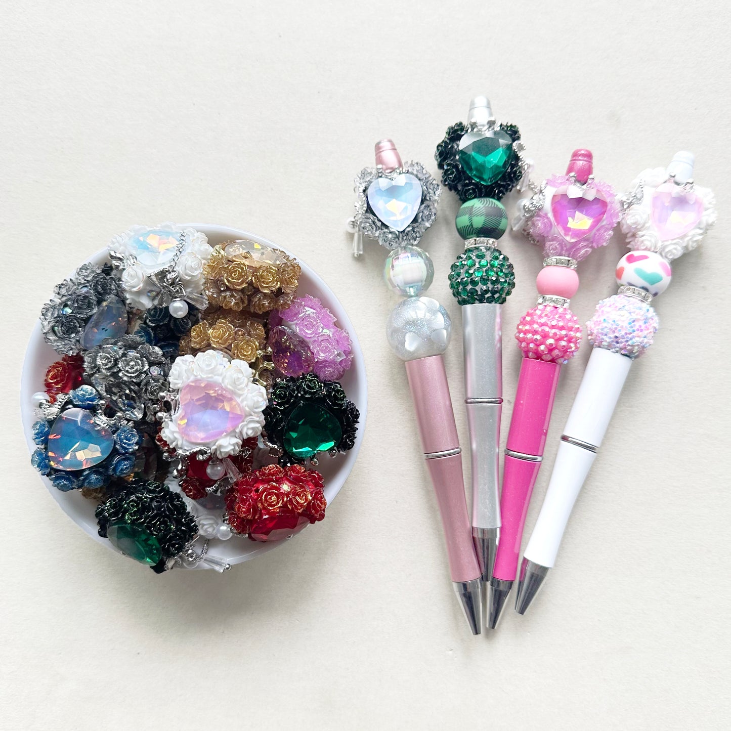 Fancy Flower Heart Gem Beads,Sparkling Polymer Clay Dangly Bead