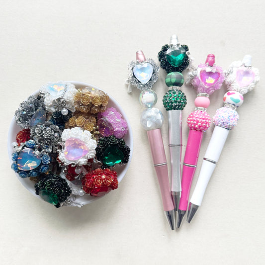 Fancy Flower Heart Gem Beads,Sparkling Polymer Clay Dangly Bead