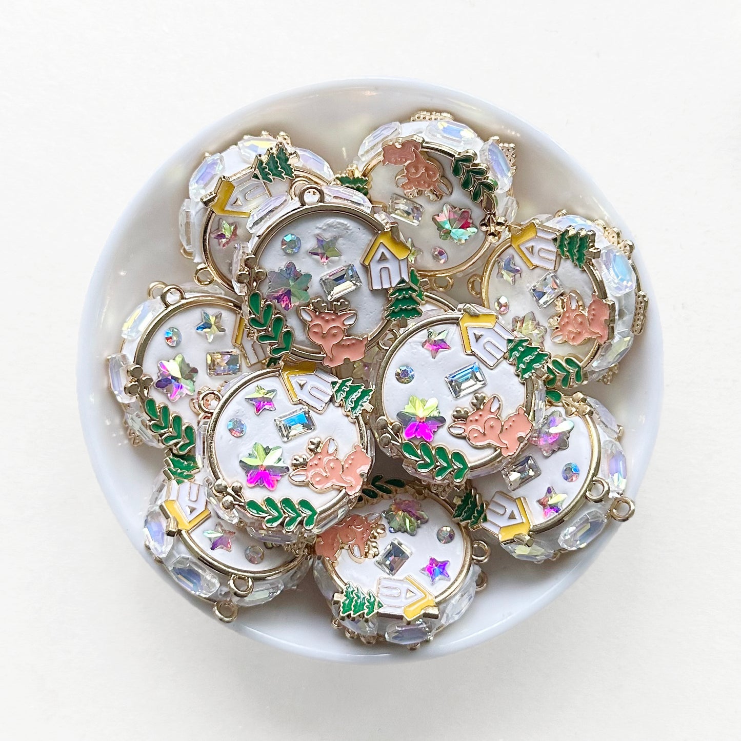 Rhinestone Enamel Polymer Clay Beads, Sparkle Beads, Enamel Fancy Beads