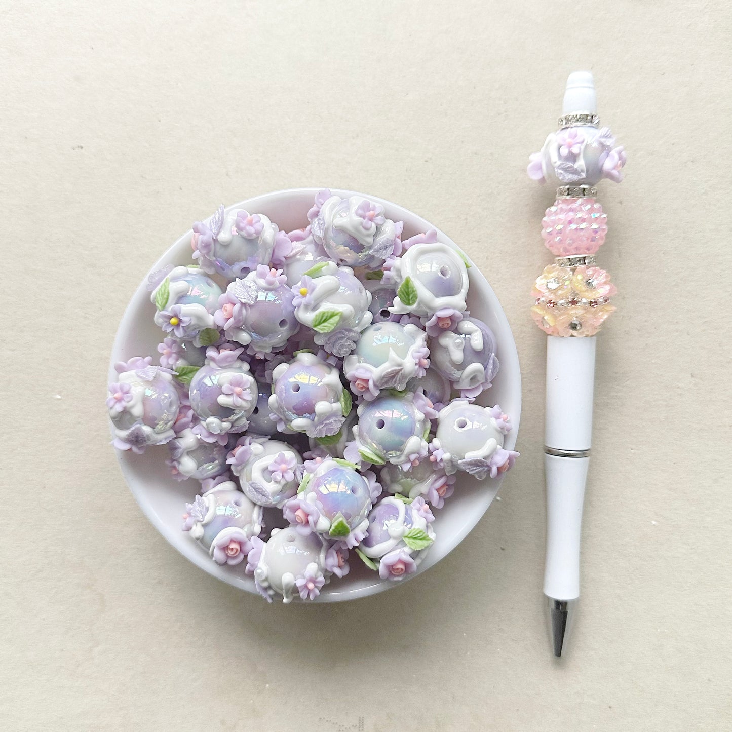 10pcs/Lot Fancy Purple Floral Beads Mix, Gumball Acrylic Beads